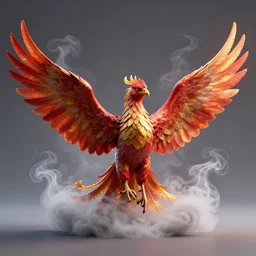 a full phoenix bird standing surrounded by smoke smoke smoke, spreading wings side to side, 4 k, octane rendered, 8 5 mm f 1. 8
