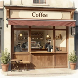 A coffee shop, very detailed, 1900 illustration artwork