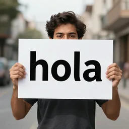 instagram photo of guy holding sign that reads. hola. high definition, realistic, 8 k
