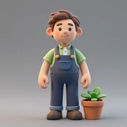 full body 3 d render of steve buscemi as a gardener claymation nendoroid! action figure, studio lighting, grey background, no shadow, blender, trending on artstation, 8 k, highly detailed