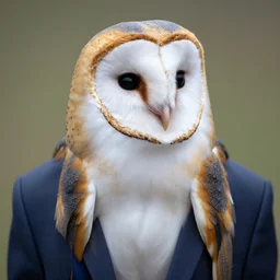 barn owl wearing a suit, very detailed, album photo, canon shot