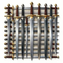 detailed illustration of a wall made of sword blades, trending on artstation, digital art ( by jesper ejsing ) ( by clint cearley ) ( by raluca marinescu ) ( by brad rigney ) ( by greg rutkowski ) ( by artur treffner ) ( by joseph meehan ) ( by victor adame ) ( by anna steinbauer )