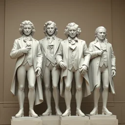 mozart and beethoven and bach and liszt all standing next to each other, they're all statues, octane render, 8 k, highly detailed, hyper - realistic.