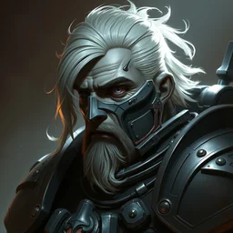 an concept art of the tau general, pale hair, one eye, intricate details, detailed face, detailed armour, artstation, epic pose, ambient light, warhammer 4 0 k, by rembrandt