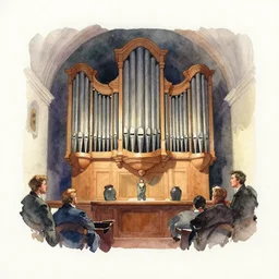 small centered on watercolor paper, paint brush strokes, abstract watercolor painting of epic pipe organ, cinematic light, national romanticism by anders zorn, by hans dahl, by jesper ejsing, by greg rutkowski, by greg manchess, by tyler edlin, by craig mullins