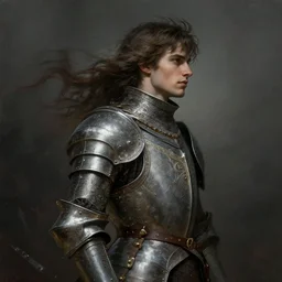 male knight in armor profile shot!! murky lighting, wind blowing, portrait, fairytale, physical mental perfection, symmetrical! intricate, romanticism, highly detailed, biblical divine holy perfection!! digital painting, artstation, concept art, smooth, sharp focus, by artgerm and greg rutkowski and alphonse mucha