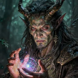 close - up portrait of evil druid - fantasy painting, magic spell, highly detailed, by frank frazetta, keith parkinson and greg rutkowski and aleksandra skiba