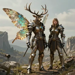 steampunk paladin with fairy wings and elk antlers by karol bak and rebecca guay