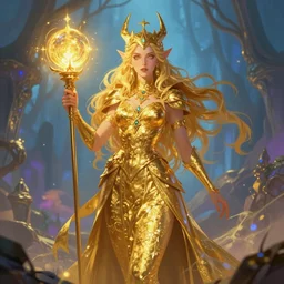 the golden witch, artstation, colourful, fantasy digital art, beautiful composition, masterpiece, artstation