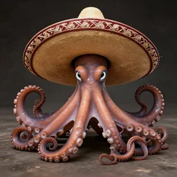 octopus with a sombrero, photorealistic