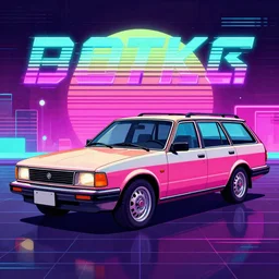 1980s station wagon in a synthwave style, retro digital art
