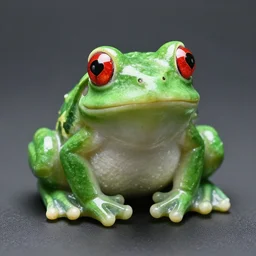 A green frog with red eyes, carved from crystal - centered, detailed