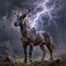 Sleipnir, majestic, powerful, lightning, fine art, oil painting