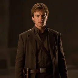 topher grace in star wars, movie still frame, hd, remastered, film grain, cinematic lighting