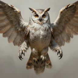 Epic fantasy painting of a human-owl hybrid with wings and arms, dnd character design concept art, by Sergey Samarskiy, hyper detailed, uncropped.
