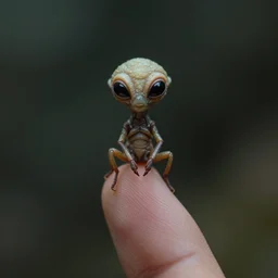 a close up view of a tiny alien creature sitting on a finger tip, a macro photograph, featured on cg society, macro lens, ultra detailed, macro photography, atmospheric lighting, intricate, volumetric lighting, beautiful, sharp focus, in the art style of marc simonetti, bowater charlie and brom gerald, astrophotography