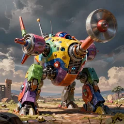 surrealist super colored war machine by yoko d'holbachie, lisa frank,