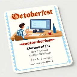 large computer table octoberfest invite card, man sitting in fron of computer, angry, screaming, many beer bottles, drunk, photoshoot, 4 k, hyper realistic, natural, highly detailed, digital illustration, trending in artstation, classical painting, smooth, sharp focus art by ilya repin