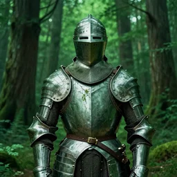 portrait of a knight in bark armor, in the redwood forest, guard, nature, highly detailed, key visual, monochromatic green, concept art, artistic render, vaporwave, matte painting, by leonardo da vinci