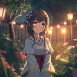 isekai cute japanese anime girl in garden, stylized, beautiful lineart, depth focus, rankings pixiv, artstation, chromatic aberration, soft lighting, srgb, 4 k artstation, hdr, cinematic. epic, somber lighting, atmospheric volumetric lighting perspective,