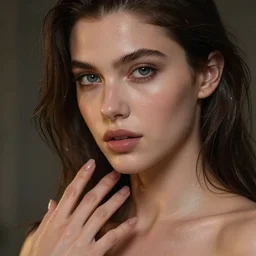 epic masterpiece beautiful angela sarafyan, sweaty skin, hyperrealistic, octane render, cinematic, beautiful face and flawless skin, perfect hands, 5 fingers, by edgar maxence and ross tran and michael whelan, legends of runeterra
