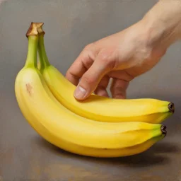 man caressing a banana, oil painting, 1 6 6 9, high quality, high resolution