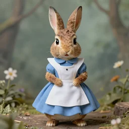 alice in wonderland as an anthropomorphic rabbit, matte painting, hyperreal
