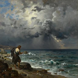 the storm on the sea of galilee, oil - on - canvas painting, close - up, elegant, volumetric lighting, scenery, digital painting, highly detailed, artstation, sharp focus, illustration, concept art, by rembrandt van rijn