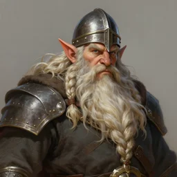 a detailed portrait of a stout rugged holy dwarf cleric wearing helmet, ha has the world's longest braided beard, infinite beard length, giant beard, wearing a war - helmet, by justin gerard and greg rutkowski, digital art, realistic painting, dnd, character design, trending on artstation