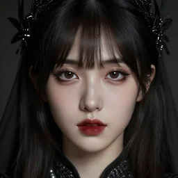 closeup face portrait of misa amane empress gothic. by konstantin razumov,