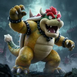 gigantic demonic bowser roaring into the sky, Gothic horror, silent hill