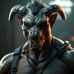 cyberpunk portrait of muscular demon from aardwolf, au naturel, hyper detailed, digital art, trending in artstation, cinematic lighting, studio quality, smooth render, unreal engine 5 rendered, octane rendered, art style by pixar dreamworks warner bros disney red dead redemption far cry doom cyberpunk 2 0 7 7 marvel universe and overwatch.
