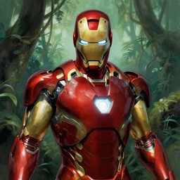 portrait of iron man  in the jungle by frank frazetta