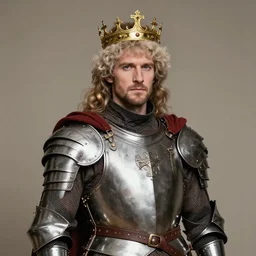 richard iv the roman king photo, real human, soft studio lighting, 6 0 mm lens in full armor, cashmere hairs, crown highlights