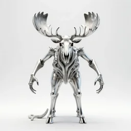 stylized shiny polished silver statue full body extra limbs bizarre cosmic horror quadruped animal moose deer skull four legs made of marble of slug creature tendrils, perfect symmetrical body, perfect symmetrical face, hyper realistic, hyper detailed, by johannen voss, by michelangelo, octane render, blender, 8 k, displayed in pure white studio room austere