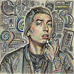 color pencil sketch of Eminem, Yoji Shinkawa