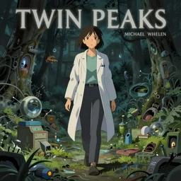 Twin Peaks poster artwork by Michael Whelan and Tomer Hanuka, Rendering of Kiernan Shipka is a scientist wandering through her nightmares and fears, full of details, by Makoto Shinkai and thomas kinkade, Matte painting, trending on artstation and unreal engine