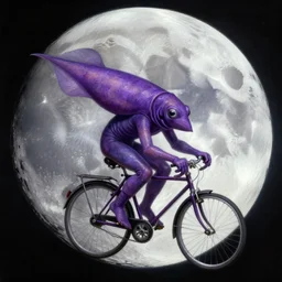 a giant purple squid riding bicycle on the moon. highly detailed painting by gaston bussiere, greg rutkowski, j c leyendecker 8 k