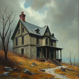 matte painting of abandoned house by stephen hickman
