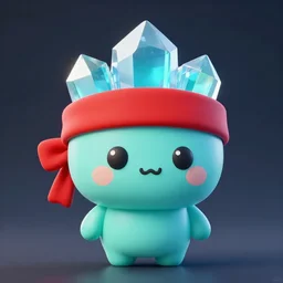 a cute cyan character design of a crystal wearing a red headband on top, 4K HD, 3D render