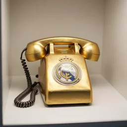 a golden fax telephone in real madrid thropy room