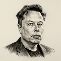 a graphite sketch of a poorly drawn Elon Musk