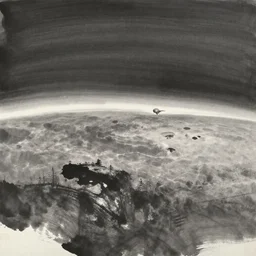 an ink painting of alien planet horizon by xu beihong