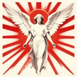 totalitarian socialist angel, vanguardist alternate timeline, dawn red sunburst poster art, anarcho - communist heaven, red and black flags waving, revolutionary masses, modernist factories in background, art by max ernst, cnt spanish civil war era propaganda, extremely detailed, 4 k
