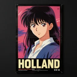 1 9 7 0 s holland advertising poster on black canvas, anime style, 8 k