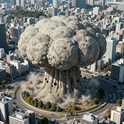 nuclear mushroom in Tokyo by Toshio Saeki high detailed, bird's-eye view