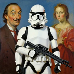 a painting of a clone trooper, in the style of salvador dali and raffael