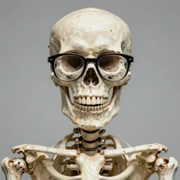 Portrait of a skeleton wearing glasses by greg rutkowski