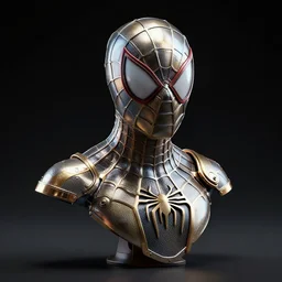 steampunk spiderman bust shot, 3 d render, 3 d rendering, hdr, dynamic lighting, unreal engine, shiny, metallic, reflective, perfect, black gradient background