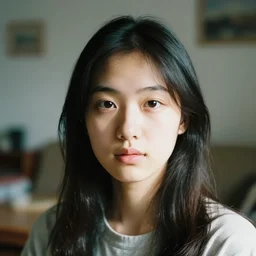 7 0 s street photography, close - up portrait, light shining on model in living room interior, soft light, no focus